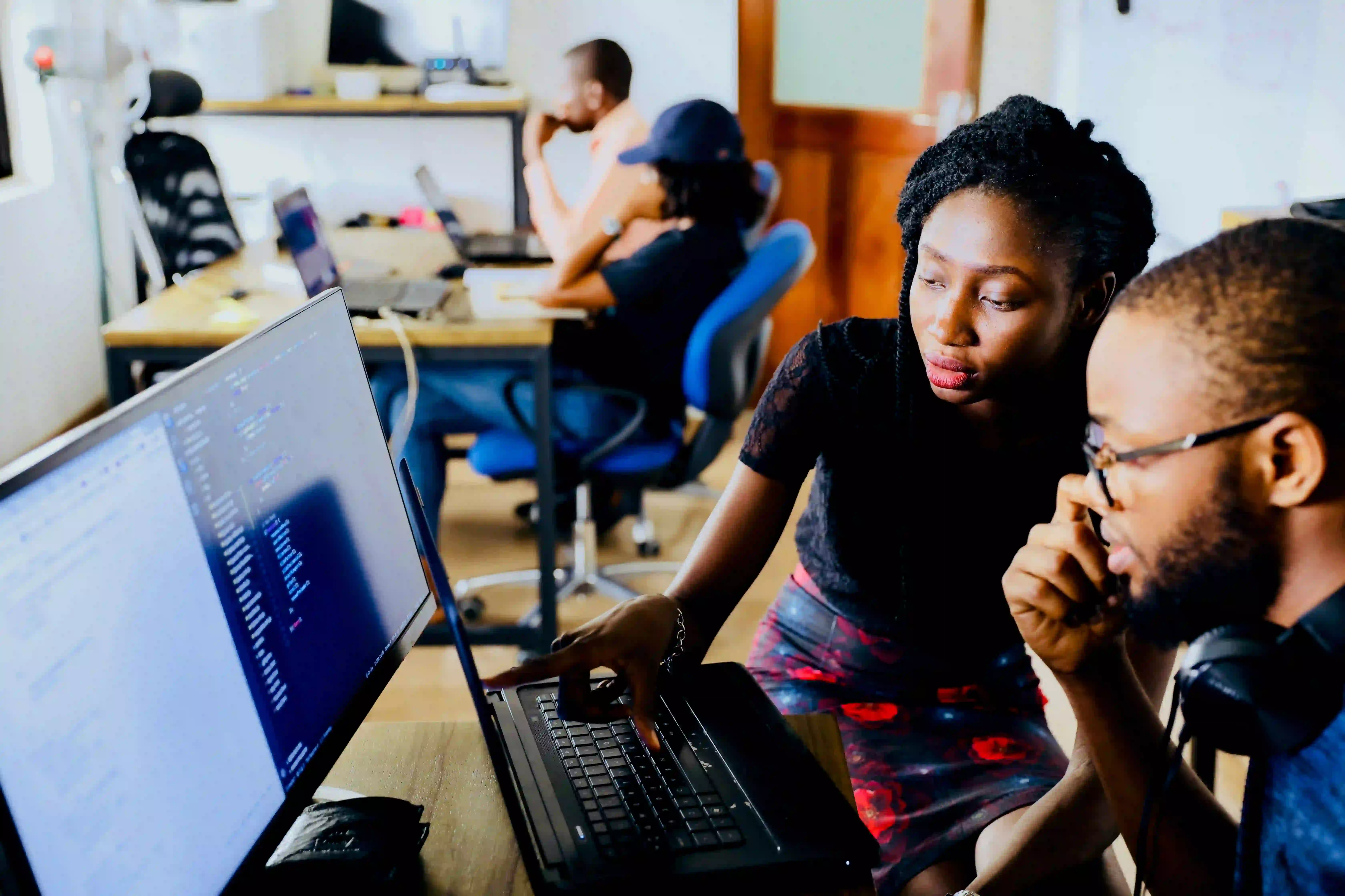 Students participating in an interactive IT class